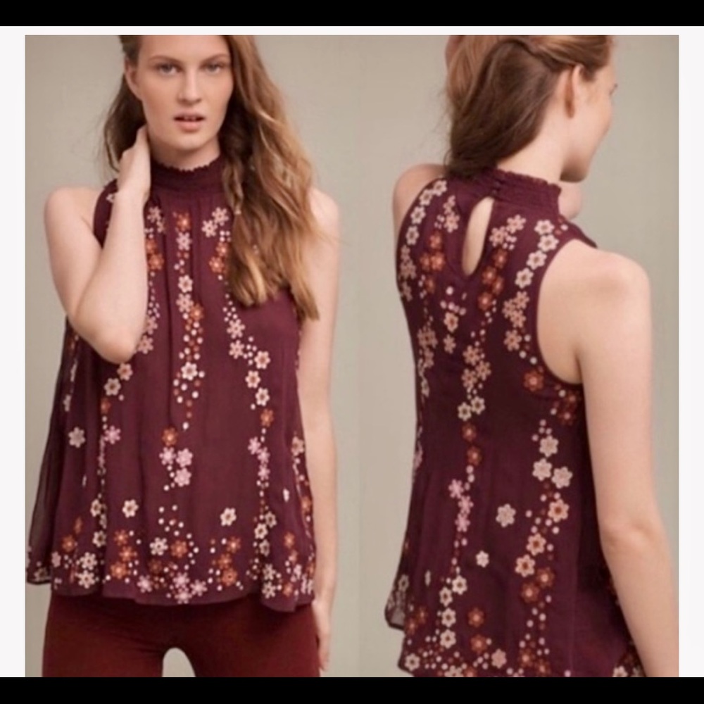 Anthropologie Floreat Embroidered Sleeveless Blouse- Small